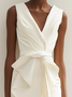 Women's Sleeveless Summer Plain Knot Front Dress V Neck Date Going Out Urban Mini H-Line White