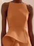 Women's Sleeveless Summer Plain Ruched Dress Crew Neck Date Going Out Urban Mini A-Line Orange