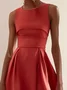 Women's Sleeveless Summer Plain Ruched Dress Crew Neck Date Going Out Urban Midi X-Line