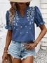 Simple Loose Plain Embroidery Shirt