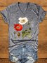 Women's Short Sleeve Tee T-shirt Summer Floral Knitted V Neck Daily Going Out Casual Top White