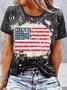 Women's Short Sleeve Tee T-shirt Summer America Flag Crew Neck Daily Going Out Casual Top Blue