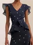 Women's Short Sleeve Summer Polka Dots Peplum Dress V Neck Date Going Out Urban Midi X-Line Ruffle Skirt