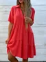 Women's Short Sleeve Summer Plain Shirt Collar Daily Going Out Casual Mini H-Line Red Dress