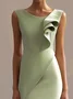 Women's Sleeveless Summer Plain Ruched Dress Crew Neck Date Going Out Urban Midi H-Line