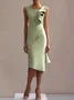 Women's Sleeveless Summer Plain Ruched Dress Crew Neck Date Going Out Urban Midi H-Line