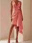 Women's Sleeveless Summer Plain Ruched Dress V Neck Party Going Out Urban Mini A-Line