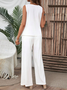 Women's Buckle Asymmetric Plain Daily Two-Piece Pants Set White Simple Summer Top With Pants