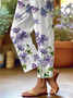 Women's  Elastic Band H-Line Straight Pants Going Out Casual Pocket Stitching Floral Summer Pant Blue Purple 