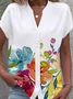 Women's Short Sleeve Shirt Summer Floral V Neck Daily Going Out Casual Top White