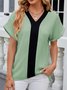 Women's Short Sleeve Blouse Summer Color Block V Neck Daily Going Out Casual Top Black