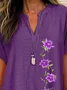 Notched Casual Embroidery Blouse