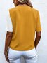 Women's Short Sleeve Blouse Summer Color Block Buckle V Neck Daily Going Out Casual Top Yellow