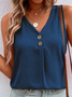 Women's Sleeveless Tank Top Camisole Summer Plain Buckle V Neck Daily Going Out Casual Top White