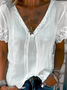 Women's Short Sleeve Blouse Summer Plain Lace V Neck Daily Going Out Casual Top White