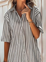 Women's Half Sleeve Summer Black Striped Shirt Collar Going Out Casual Midi A-Line Dress