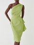 Women's Sleeveless Summer Plain Ruched Dress One Shoulder Cocktail Going Out Urban Knee Length H-Line