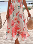 Women's Short Sleeve Summer Floral Mesh V neck Vacation Floral Midi Dress