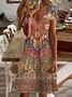Women's Short Sleeve Summer Ethnic V Neck Daily Going Out Casual Mini H-Line Multicolor Dress