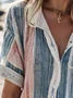 Women's Short Sleeve Shirt Summer Blue Striped V Neck Daily Going Out Casual Top