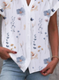 Casual V Neck Buckle Floral Shirt