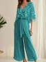 Women's Lace-up Floral Holiday Chiffon Going Out Two-Piece Set Casual Summer Top With Pants Matching Set