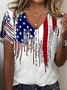 Women's Short Sleeve Tee/T-shirt Summer America Flag V Neck Daily Going Out Casual Top White