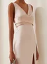 Women's Sleeveless Summer Plain Ruched Dress V Neck Date Going Out Urban Gown A-Line