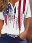 Women's Short Sleeve Tee T-shirt Summer America Flag Buckle Notched Holiday Going Out Casual Top White