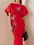 Women's Short Sleeve Summer Floral Embroidery Dress Boat Neck Commuting Going Out Urban Maxi A-Line Red