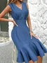 Women's Sleeveless Summer Blue Plain Wrap V Neck Daily Going Out Simple Midi X-Line Mermaid Dress