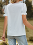 Women's Short Sleeve Blouse Summer White Plain Lace Edge V Neck Puff Sleeve Daily Going Out Simple Top