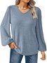 Women's Long Sleeve Shirt Spring/Fall Gray Plain V Neck Daily Going Out Casual Top