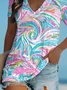Women's Short Sleeve Tee T-shirt Summer Ocean Pattern V Neck Daily Going Out Casual Top Pink