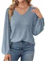 Women's Long Sleeve Shirt Spring/Fall Gray Plain V Neck Daily Going Out Casual Top