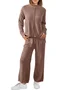 Women's Plain Daily Going Out Two-Piece Set Brown Casual Spring/Fall Top With Pants Matching Set