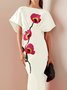 Women's Short Sleeve Summer Floral Embroidery Dress Boat Neck Commuting Going Out Urban Maxi A-Line Red