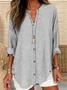 Women's Long Sleeve Shirt Spring/Fall Striped Buckle Shirt Collar Daily Going Out Casual Top