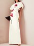 Women's Short Sleeve Summer Floral Embroidery Dress Boat Neck Commuting Going Out Urban Maxi A-Line Red