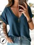 Women's Short Sleeve Blouse Summer Plain Cotton V Neck Daily Going Out Casual Top Black