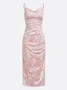 Women's Gallus Summer Floral Ruched Dress Spaghetti Date Going Out Urban Midi A-Line Pink