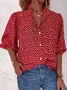 Women's Three Quarter Sleeve Shirt Spring/Fall Polka Dots Daily Going Out Casual Top Red