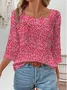 Women's Three Quarter Sleeve Blouse Summer Floral Notched Daily Going Out Casual Top Red