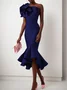 Women's Sleeveless Summer Plain Applique Dress Off The Shoulder Holiday Going Out Urban Midi X-Line Mermaid Skirt