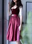 Women's Drindl 3/4 Sleeve Summer Wine Red Plain Lace Sweetheart Neckline Party Going Out Vintage Midi X-Line Dress