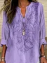 Women's Long Sleeve Blouse Spring/Fall Floral V Neck Daily Going Out Casual Top Purple