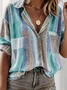 Women's Short Sleeve Blouse Summer Blue Color Block Shirt Collar Daily Going Out Casual Top