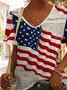 Women's Short Sleeve Tee T-shirt Summer America Flag V Neck Holiday Going Out Casual Top White