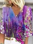 Women's Half Sleeve Blouse Summer Floral V Neck Daily Going Out Casual Top Purple