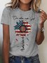 Women's Short Sleeve Tee T-shirt Summer America Flag Cotton Crew Neck Daily Going Out Casual Top Black